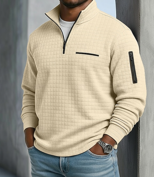 Men's Sleeve Pocket Waffle Knit Quarter Zip Jumper
