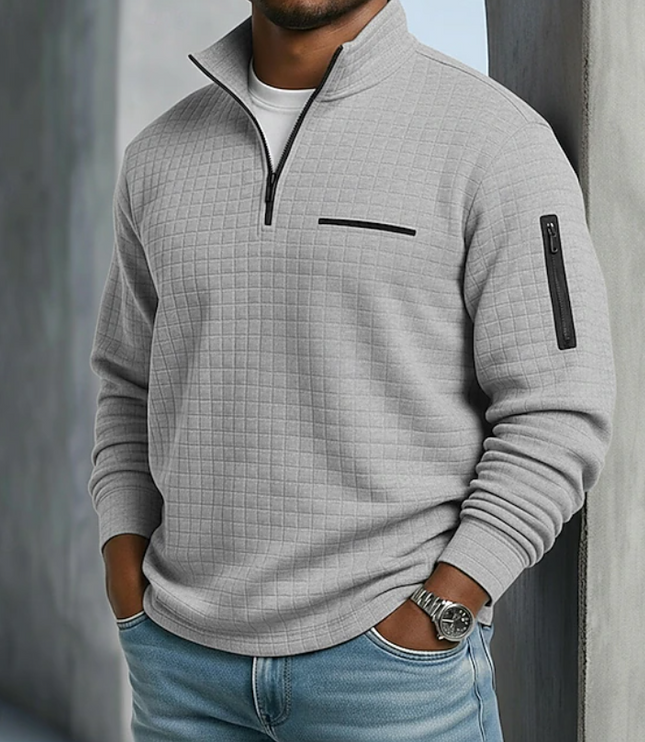 Men's Sleeve Pocket Waffle Knit Quarter Zip Jumper