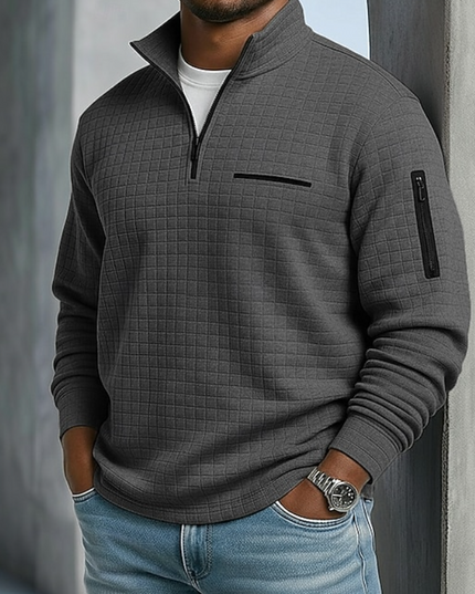 Men's Sleeve Pocket Waffle Knit Quarter Zip Jumper