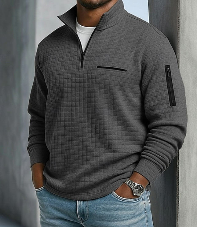 Men's Sleeve Pocket Waffle Knit Quarter Zip Jumper
