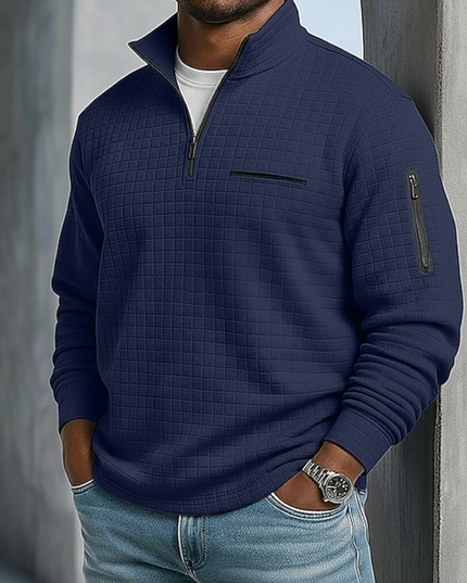 Men's Sleeve Pocket Waffle Knit Quarter Zip Jumper