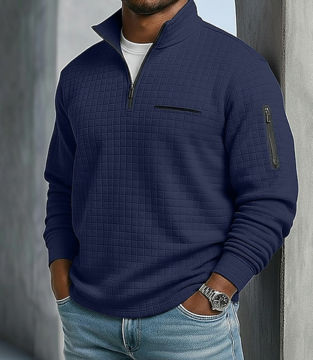 Men's Sleeve Pocket Waffle Knit Quarter Zip Jumper
