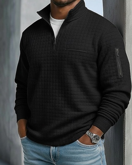 Men's Sleeve Pocket Waffle Knit Quarter Zip Jumper