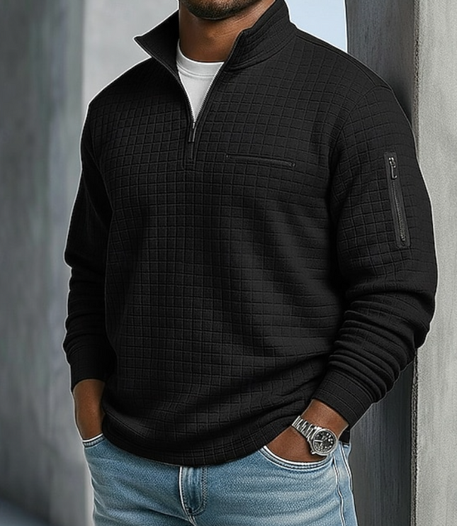 Men's Sleeve Pocket Waffle Knit Quarter Zip Jumper