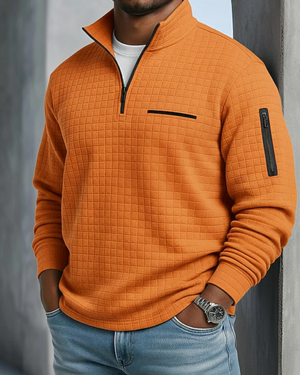 Men's Sleeve Pocket Waffle Knit Quarter Zip Jumper