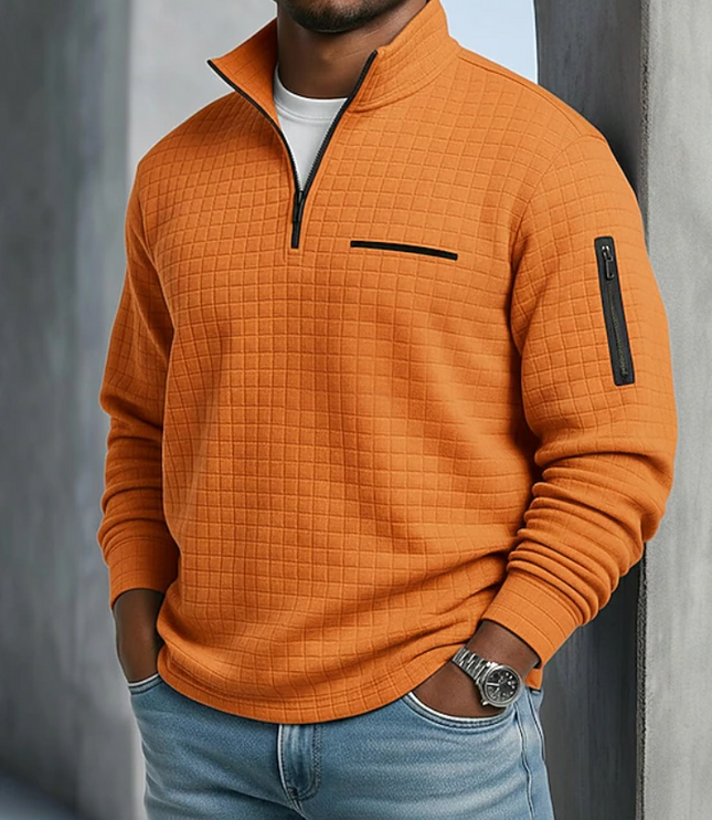 Men's Sleeve Pocket Waffle Knit Quarter Zip Jumper