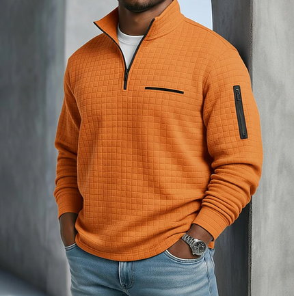 Men's Sleeve Pocket Waffle Knit Quarter Zip Jumper