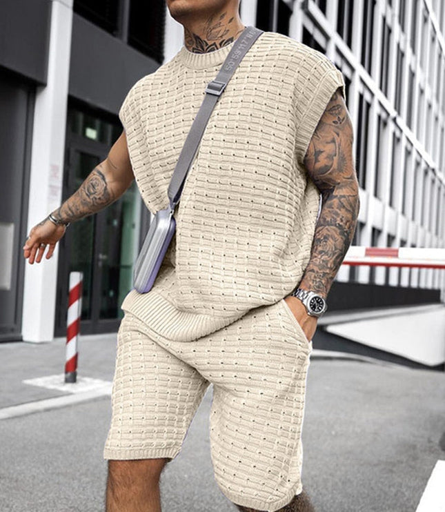 Ensemble d'été pour homme en deux pièces sans manches en maille avec short