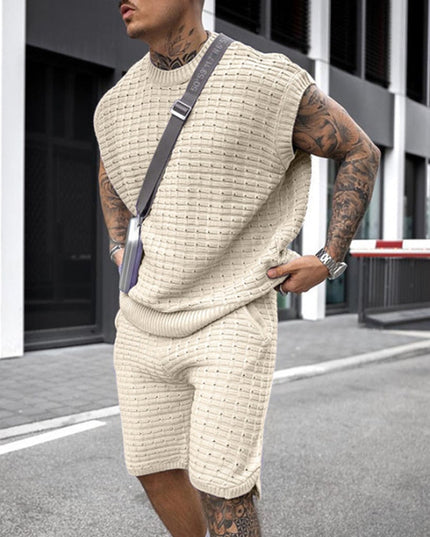 Ensemble d'été pour homme en deux pièces sans manches en maille avec short
