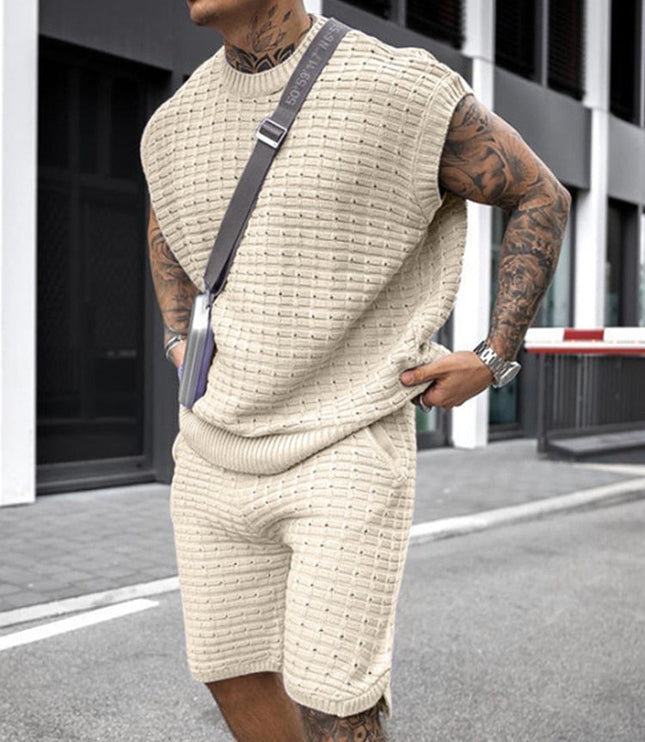 Ensemble d'été pour homme en deux pièces sans manches en maille avec short
