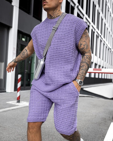 Ensemble d'été pour homme en deux pièces sans manches en maille avec short