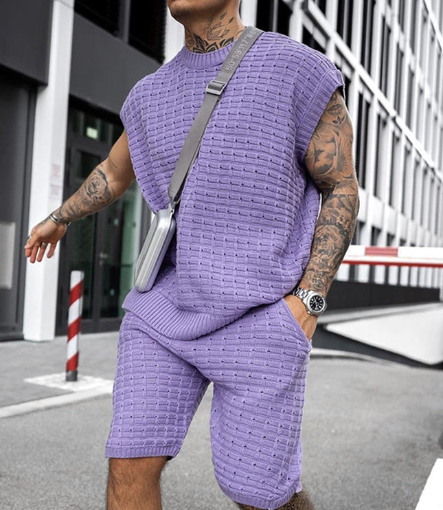 Ensemble d'été pour homme en deux pièces sans manches en maille avec short