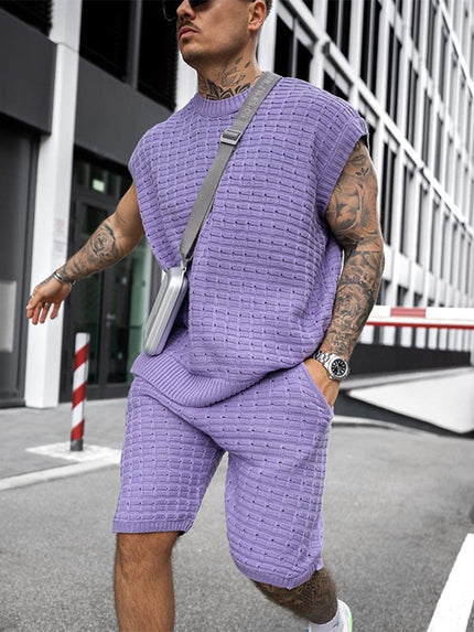Ensemble d'été pour homme en deux pièces sans manches en maille avec short