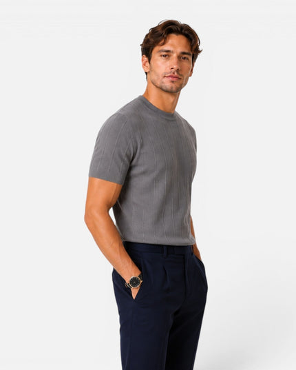 Men's Slim Crew Neck Short Sleeve Ribbed Knitted Jumper