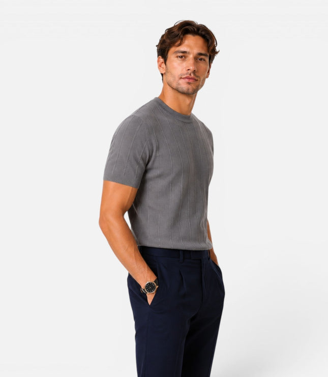 Men's Slim Crew Neck Short Sleeve Ribbed Knitted Jumper