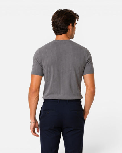 Men's Slim Crew Neck Short Sleeve Ribbed Knitted Jumper