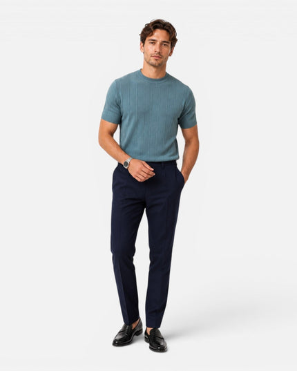 Men's Slim Crew Neck Short Sleeve Ribbed Knitted Jumper