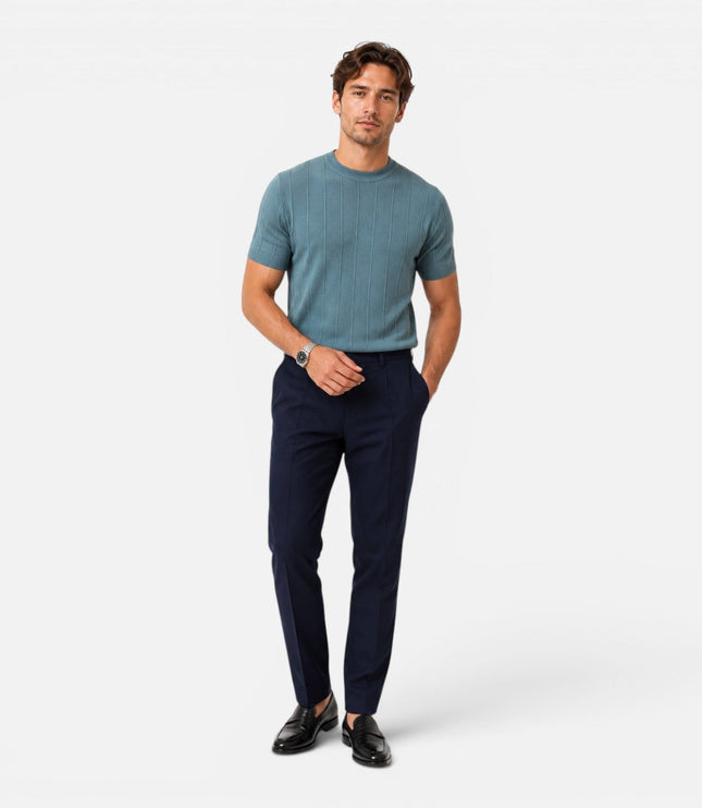 Men's Slim Crew Neck Short Sleeve Ribbed Knitted Jumper