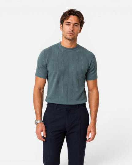 Men's Slim Crew Neck Short Sleeve Ribbed Knitted Jumper