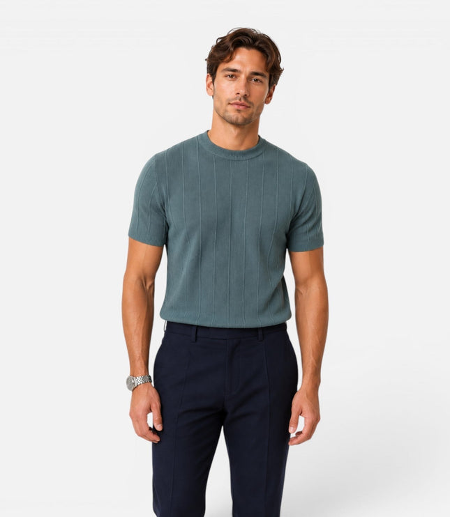 Men's Slim Crew Neck Short Sleeve Ribbed Knitted Jumper