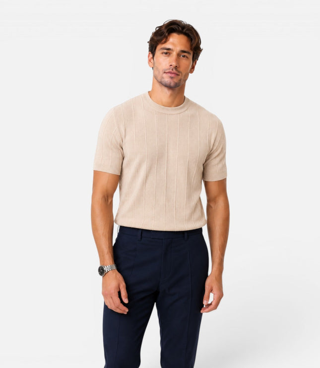 Men's Slim Crew Neck Short Sleeve Ribbed Knitted Jumper