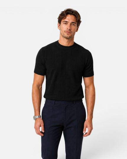 Men's Slim Crew Neck Short Sleeve Ribbed Knitted Jumper