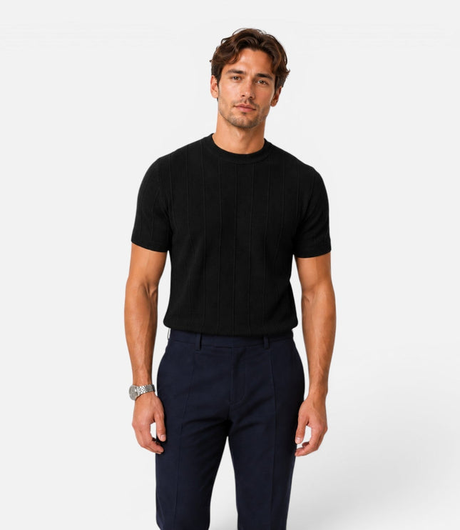 Men's Slim Crew Neck Short Sleeve Ribbed Knitted Jumper