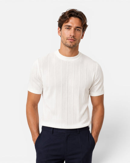 Men's Slim Crew Neck Short Sleeve Ribbed Knitted Jumper