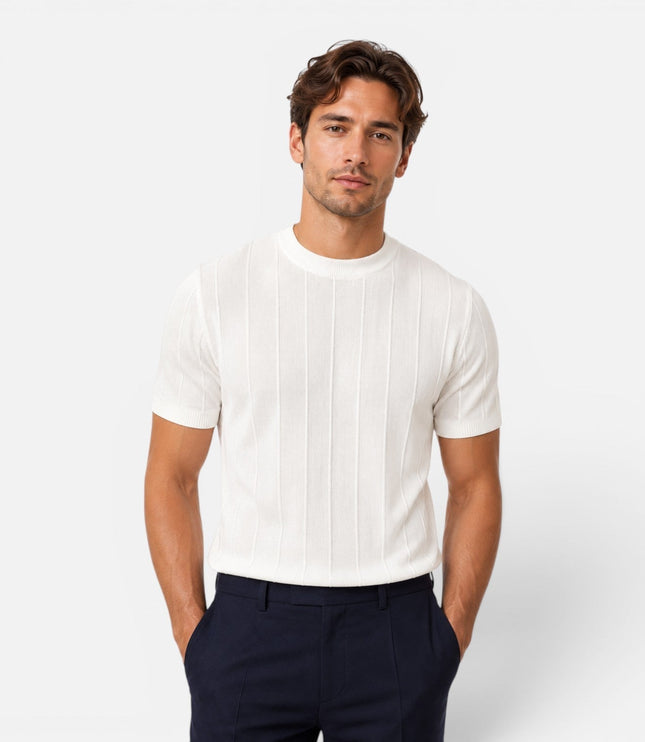 Men's Slim Crew Neck Short Sleeve Ribbed Knitted Jumper