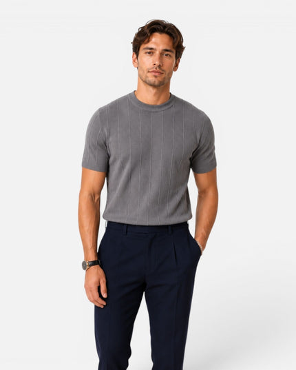Men's Slim Crew Neck Short Sleeve Ribbed Knitted Jumper