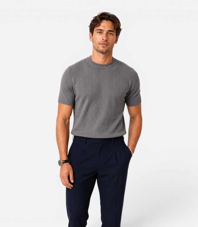 Men's Slim Crew Neck Short Sleeve Ribbed Knitted Jumper