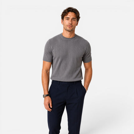 Men's Slim Crew Neck Short Sleeve Ribbed Knitted Jumper