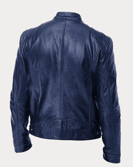 Men's Slim-Fit Moto Leather Mens Quilted Jacket Stand Collar