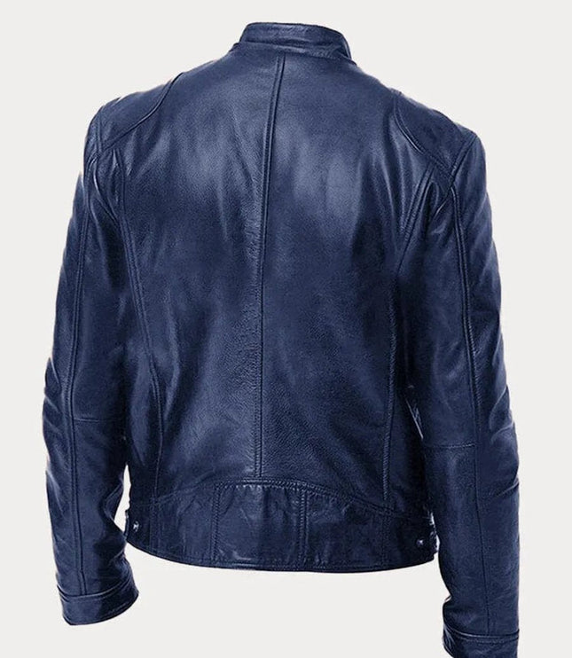 Men's Slim-Fit Moto Leather Mens Quilted Jacket Stand Collar