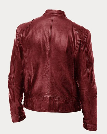 Men's Slim-Fit Moto Leather Mens Quilted Jacket Stand Collar