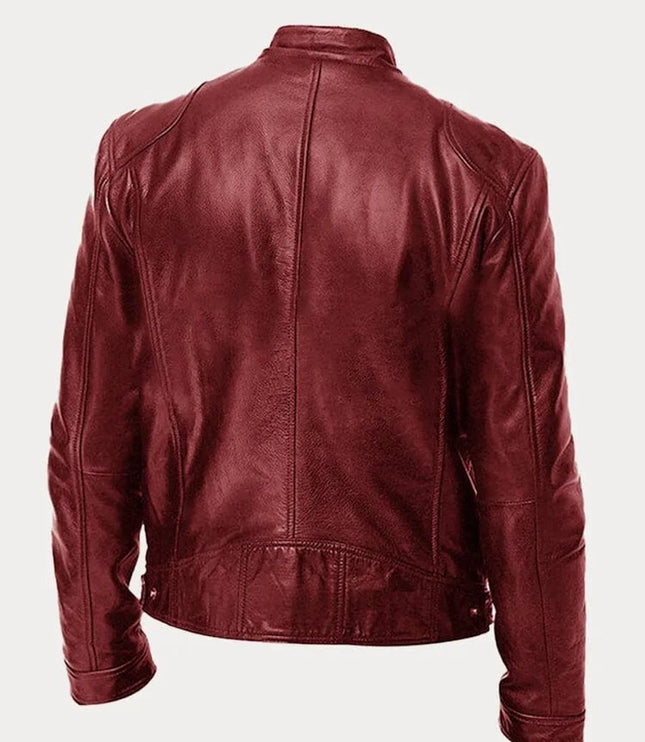 Men's Slim-Fit Moto Leather Mens Quilted Jacket Stand Collar