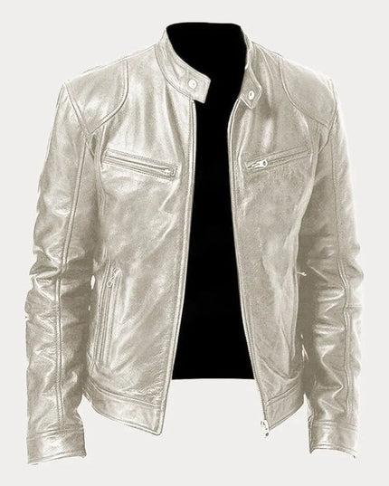 Men's Slim-Fit Moto Leather Mens Quilted Jacket Stand Collar - Silver