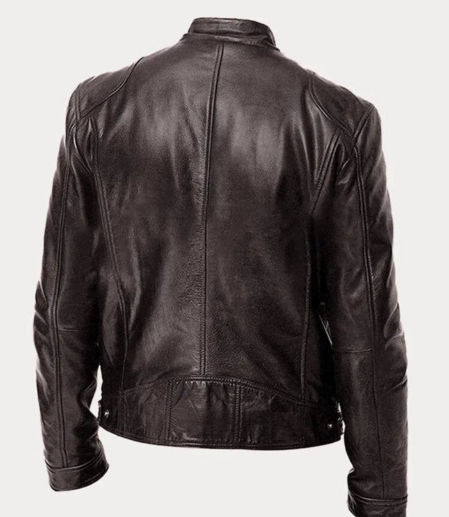Men's Slim-Fit Moto Leather Mens Quilted Jacket Stand Collar