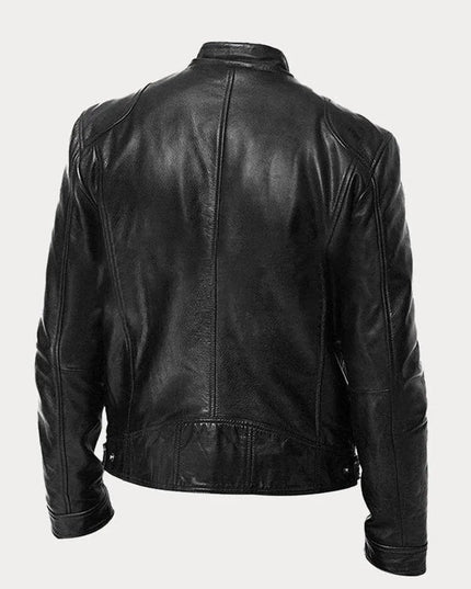 Men's Slim-Fit Moto Leather Mens Quilted Jacket Stand Collar