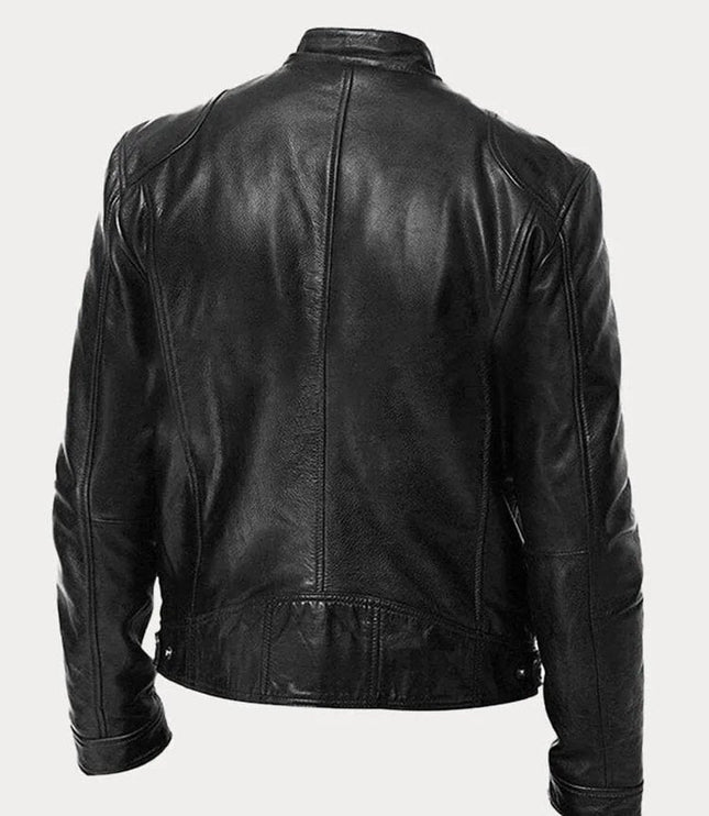 Men's Slim-Fit Moto Leather Mens Quilted Jacket Stand Collar