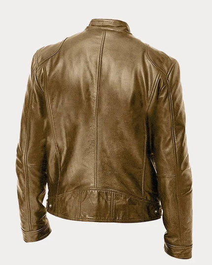 Men's Slim-Fit Moto Leather Mens Quilted Jacket Stand Collar
