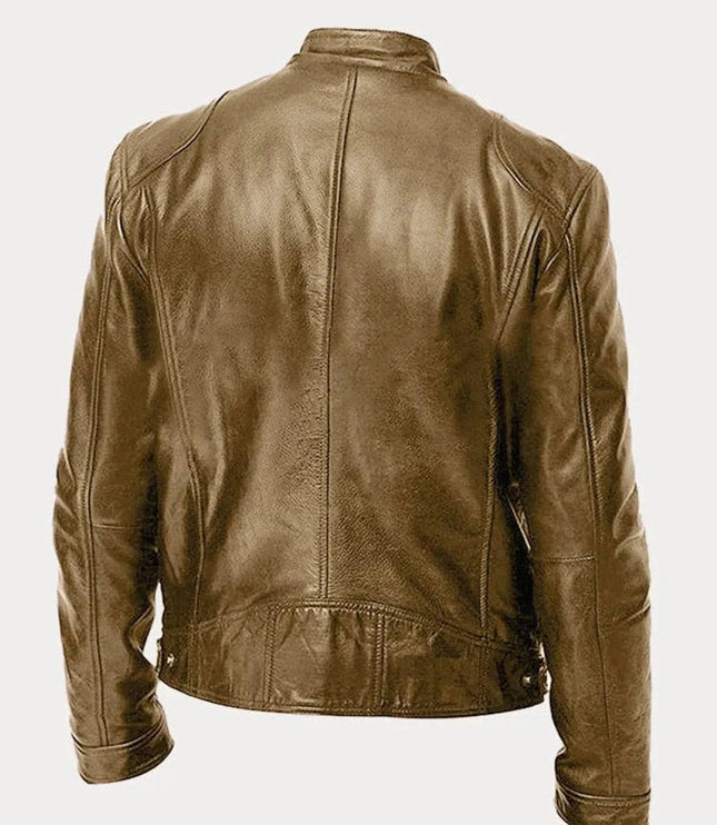 Men's Slim-Fit Moto Leather Mens Quilted Jacket Stand Collar