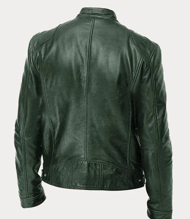 Men's Slim-Fit Moto Leather Mens Quilted Jacket Stand Collar