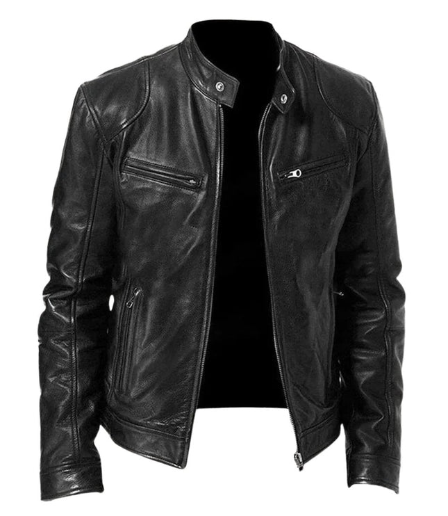 Men's Slim-Fit Moto Leather Mens Quilted Jacket Stand Collar
