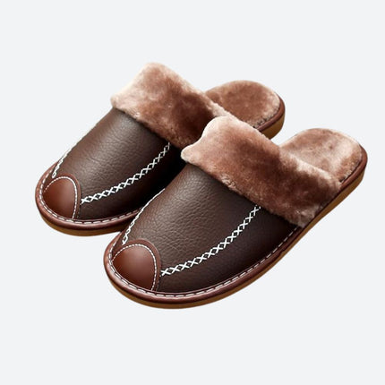 Men's Slippers with Plush Collar and Contrast Toe Patch