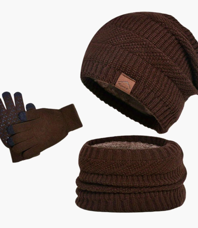 Men's Slouchy Beanie Hat, Scarf and Gloves Set with Plush Lining