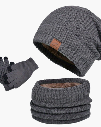 Men's Slouchy Beanie Hat, Scarf and Gloves Set with Plush Lining
