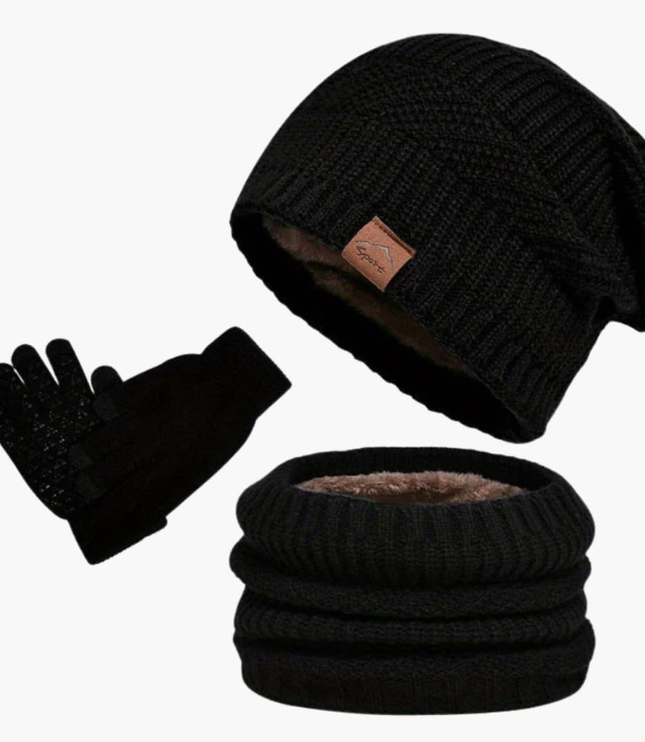 Men's Slouchy Beanie Hat, Scarf and Gloves Set with Plush Lining