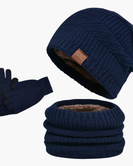 Men's Slouchy Beanie Hat, Scarf and Gloves Set with Plush Lining