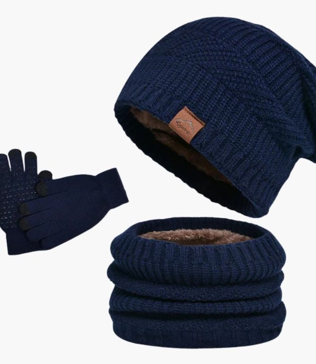 Men's Slouchy Beanie Hat, Scarf and Gloves Set with Plush Lining